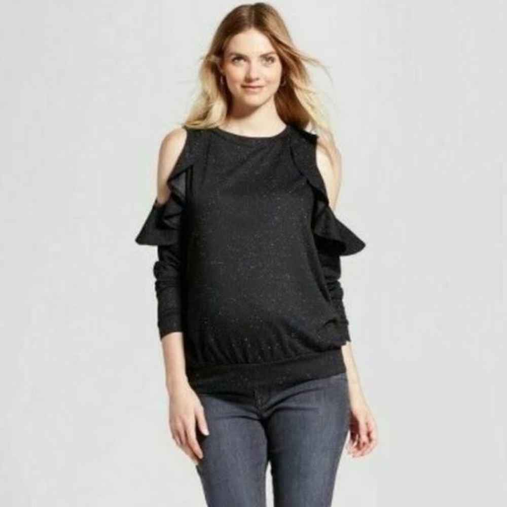 Isabel Maternity Cold Shoulder Ruffle Sweatshirt - Picture 1 of 8